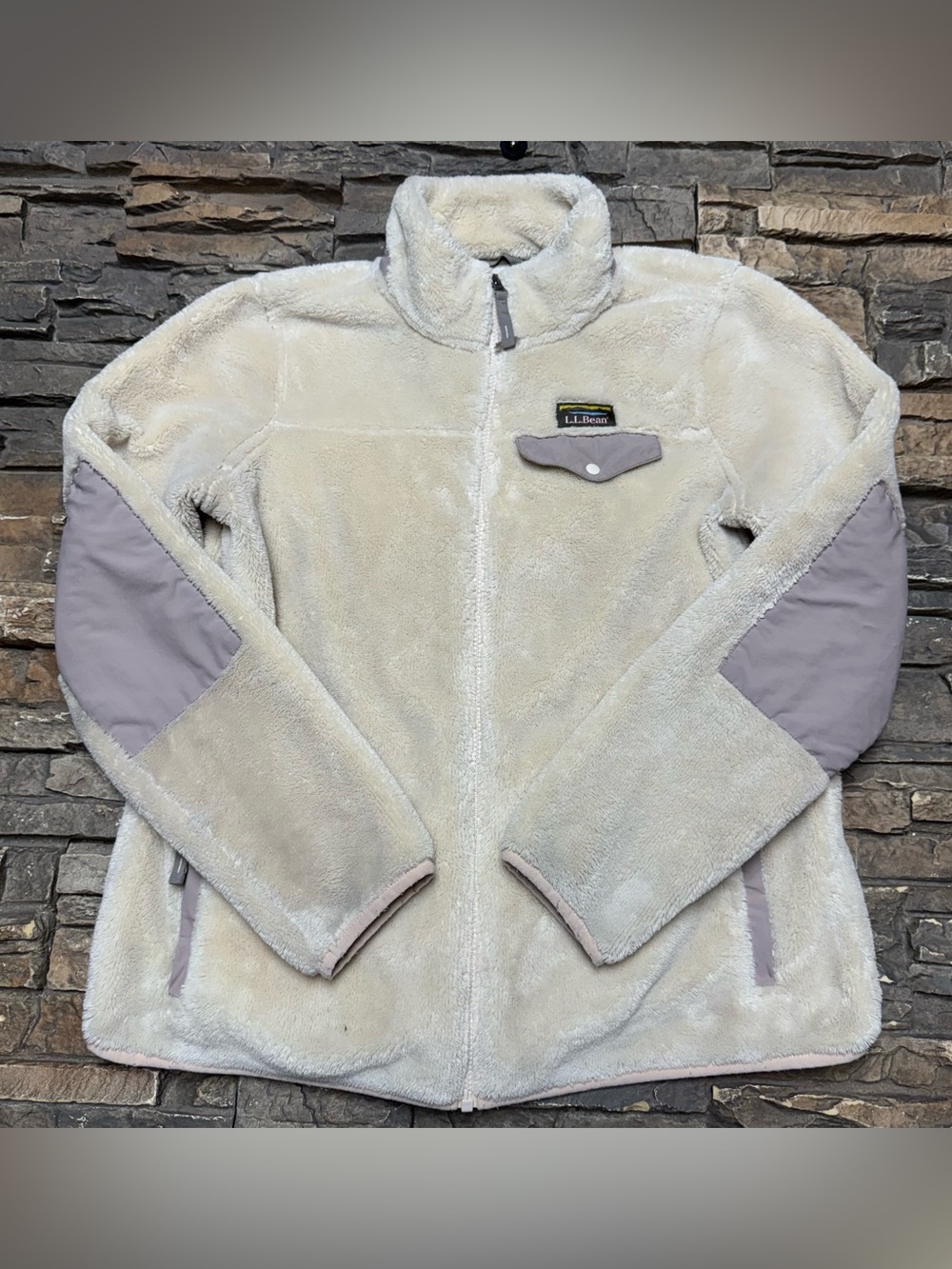 L.L. Bean Women's Hi-Pile Fleece Jacket Size Large Full Zip Pockets Cream 505250